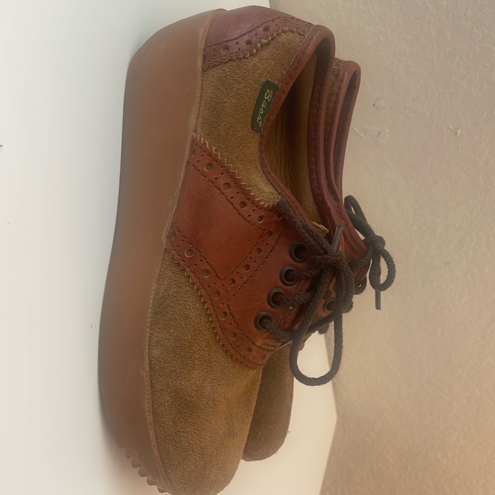 Vintage 70s Bass 100s Platform Leather Oxfords Women Size 8.5M Brown Lace up